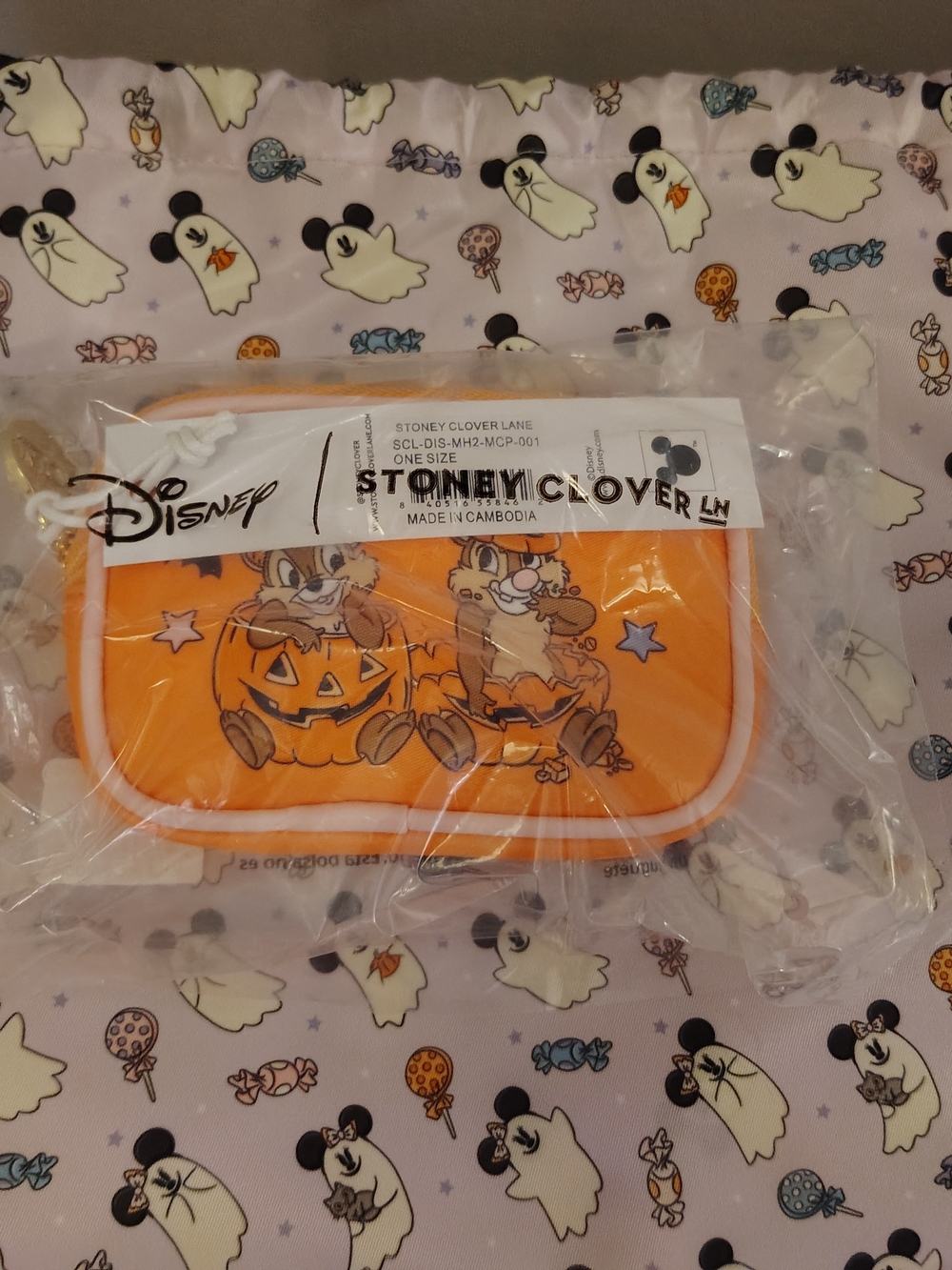 Stoney Clover Lane Orange Halloween Micro Pouch with Chip and Dale Pumpkins